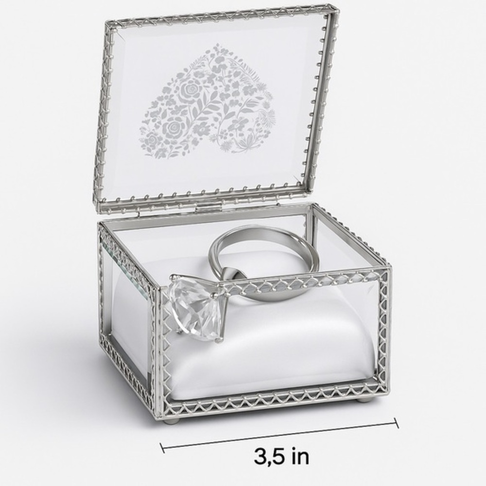 Nicole Miller Beveled Glass Jewelry Box Wedding Ring Keepsake Box